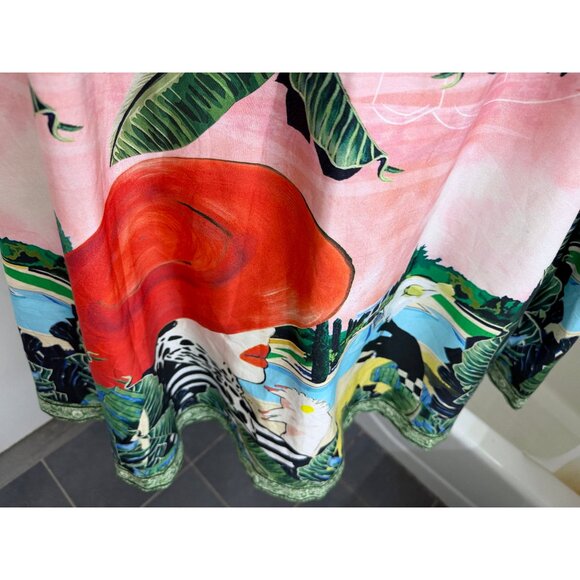 NWT Alice + Olivia Palm Beach Earla Midi Skirt Woman Red Hat Pink Print 4 - Picture 8 of 14